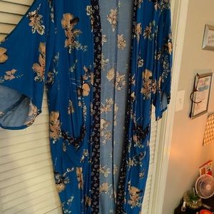 Blue floral longline kimono